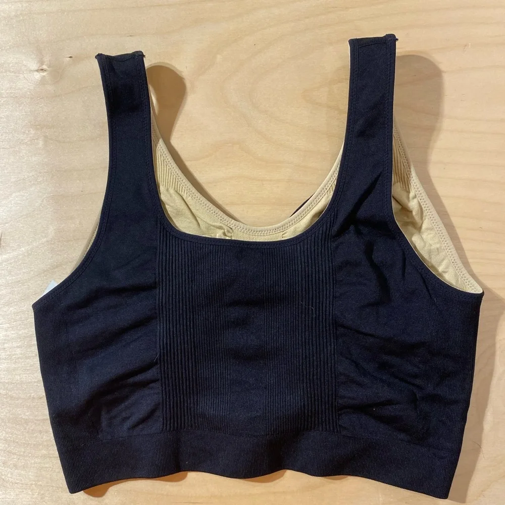 Under Outfit Black and Beige Ribbed Reversible Sports Bra 3XL (OO)